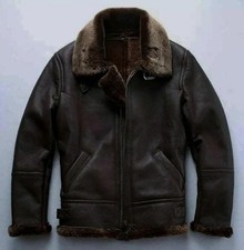 Men’s Brown Shearling Leather Jacket Real Cowhide RAF B3 Bomber Aviator Flying