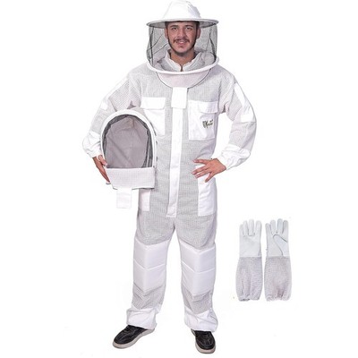 NEW! 3-Layer Ultra Ventilated Bee Suit w/ Gloves & 2 Detachable Beekeeping Veils