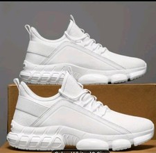 Men's White Lace Up Low Top Athletic Sneakers Solid Casual Activewear