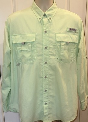 Columbia PFG Men s Lt Green OmniShade Button Down Fishing Vented L/S Shirt Sz M
