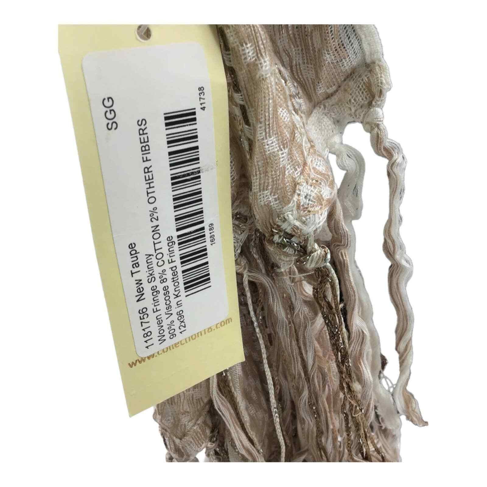 Collection 18 Taupe Scarf with Knotted Fringe Brown Silver Accents NWT 12x96