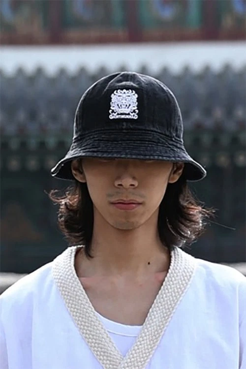 Mukha Logo Patch Denim Bucket Hat Black Unisex Fashion Headwear