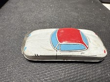 Vintage Tin Litho 2  Car Made In Japan Small White Red Blue Futuristic Vehicle