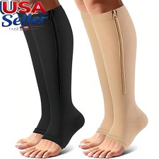 1/3-PAIRS Compression Socks with Zipper Supports Leg Knee Stockings Open Toe
