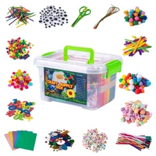 Jumbo Arts & Crafts Kit Box - 2,000+ Pieces Pompoms, Craft Sticks, Pipe Clean...