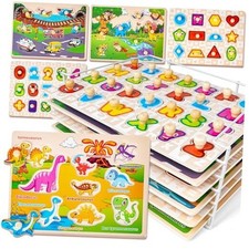 Wooden Puzzles for Toddlers 1-3, 6XSET Puzzles for Toddlers 2-4 with Rack,