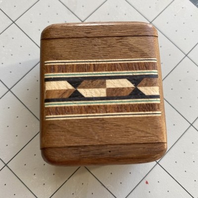 VTG  Handmade Stamp Dispenser Box Geometric Pattern Sandal Wood W/ Slide Lid F