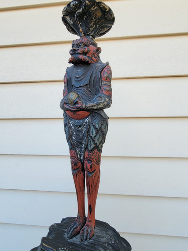 Oni Devil Statue Carved Wood Sculpture Old Polychrome - Picture 3 of 18