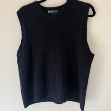 Men  s Large Black V-Neck Sweater Vest 100 Lambswool Sleeveless Grandpacore