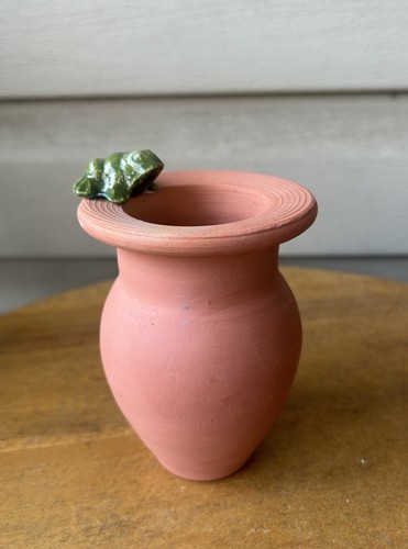 Frog Perched Small Terracotta Jar Vase 5" Los Bohios Puerto Rico