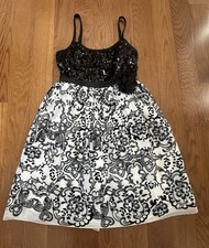 Justice Girls Black White Sequin Party Holiday Dress Sz 12