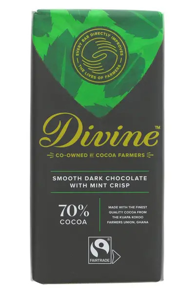 Divine 70% Cocoa Dark Chocolate with Mint Crisp 90g Bar – Fairtrade Dark Chocolate – Crunchy Mint Crisp Pieces – Ethical Premium Chocolate - Image 2
