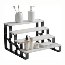 4-Tier Cologne  Perfume Display Shelf, 11.2" Wide White Wood Step Organizer,...