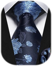 Men Floral Ties Woven Classic 3.4" Necktie Set Formal Tie Pocket Square for Wedd