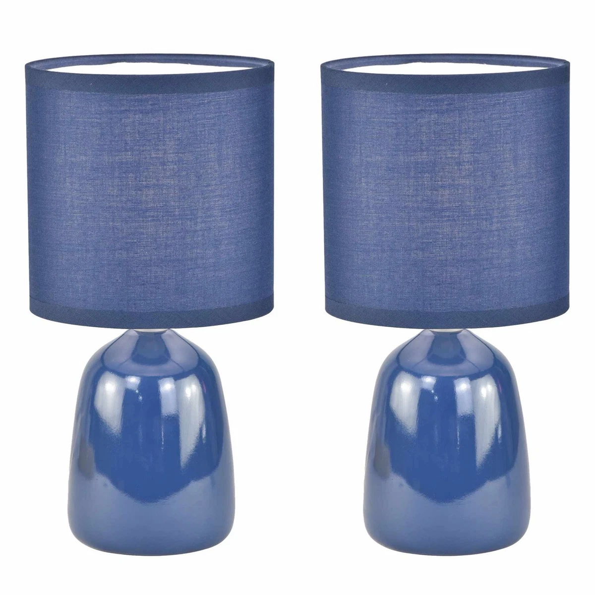 Juego de 2 Lámparas de Mesa Modernas Azul Marino Cerámica 26cm Luces de Mesita de Noche Tono a Juego