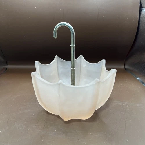 Vintage Fenton Pink Frosted Satin Glass Umbrella Candy Trinket Ring Dish 1950s