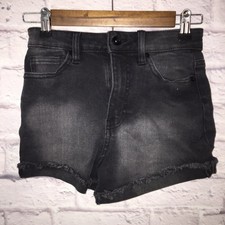 KENDALL KYLIE Women's Black Denim Shorts Size 1/25 High Rise Frayed Hem