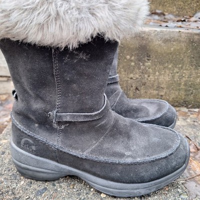 Women Black With Gray Faux Fur Sorel Northern Lite Tall Size 8 Euro Size 39