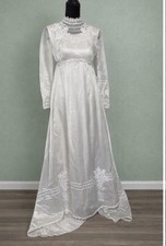 Vintage 1970s Prairie Wedding Dress Empire Waist XS Victorian Boho Ivory 70s