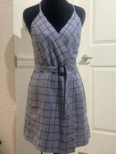 Urban Outfitters Plaid Linen Blend Grey Lavander Minidress
