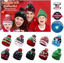 Christmas Winter LED Beanie Knit Hat Light Up Xmas Winter Warm Cap w/ Pom Pom US