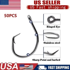 50pcs Stainless Steel Big Game sea Fishing Hook Tuna Circle Hook 8/0-14/0 39960D