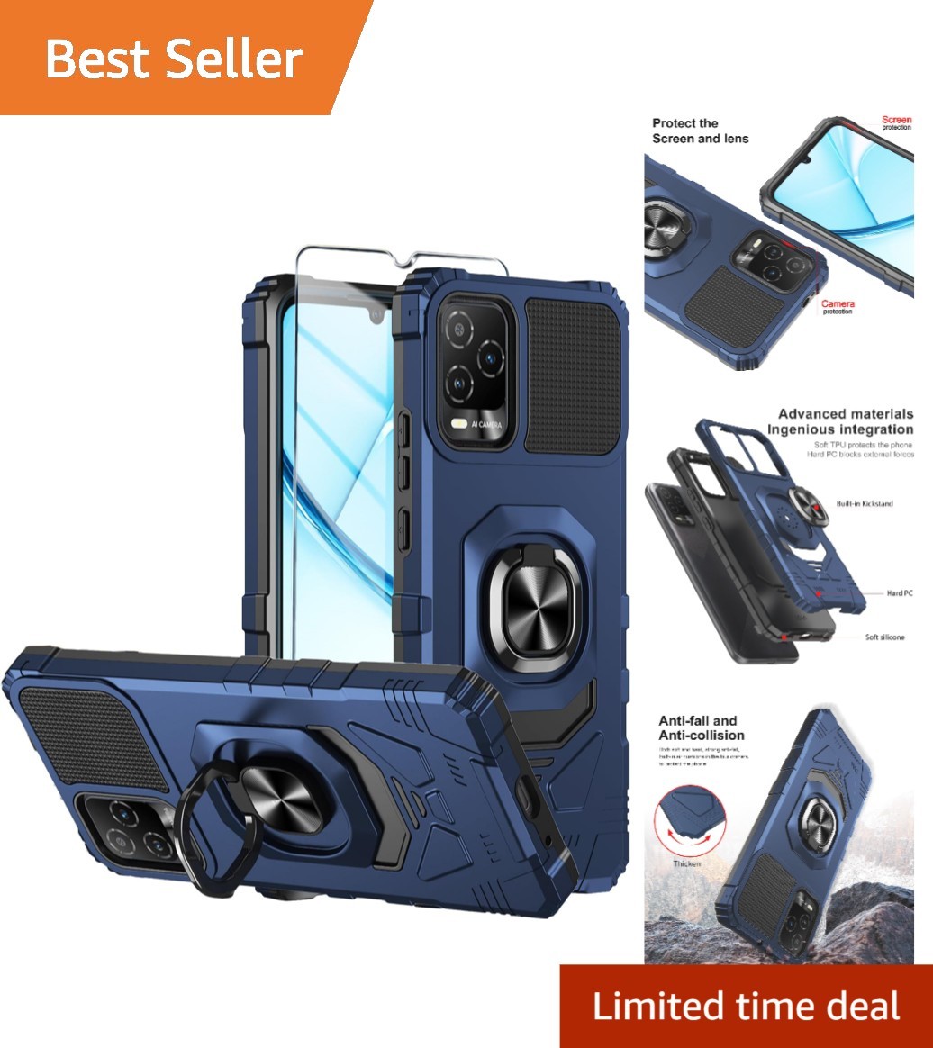 Durable Blue Phone Case for BLU View 5 Pro with Kickstand and Glass Protector