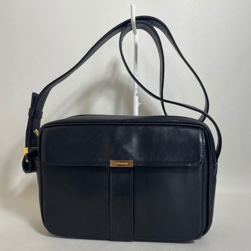 Yves Saint Laurent Black Leather Shoulder Bag Gold Hardware Auth