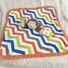 Baby Starters Monkey Stripes Security Blanket Lovey Plush Tags Orange Blue Green