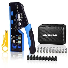 All-in-One Ethernet Crimping Tool Kit with Wire Stripper, 10xCAT7 RJ45 Pass T...