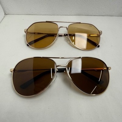 Unbranded Sunglasses Unisex  Gold Aviator Bundle 2 Pairs Brown Amber Lenses