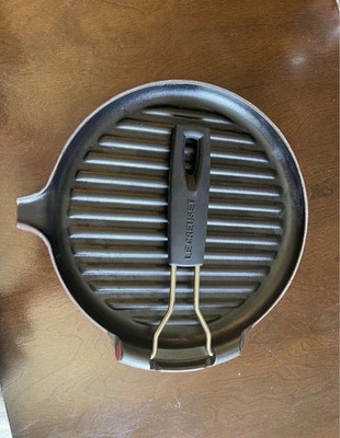 Le Creuset Red Cast Iron Enamel Round Grill Pan Flat-Bottomed Removable Handle