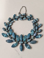 Vintage Schreiner NY Turquoise Graduated Blue Marquise Crystal Marquise Bracelet