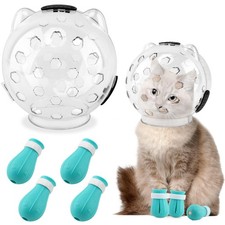 Cat Muzzle for Grooming, Transparent Cat Helmet with 4 Silicone Claw Covers, ...