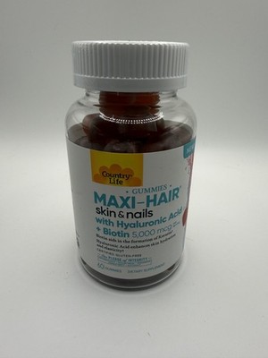 Country Life Maxi-Hair Skin & Nails Hyaluronic Acid + Biotin 60 Gummies - New