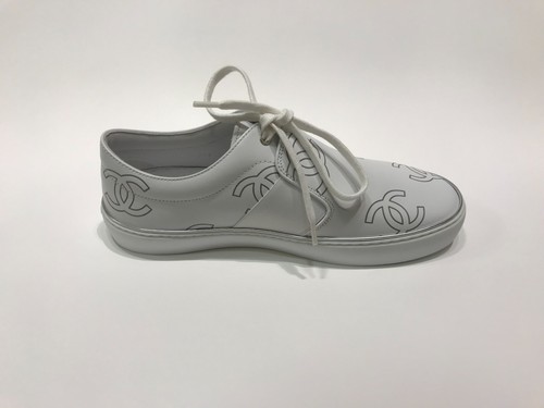 CHANEL CC LOGO LEATHER SLIP ON TRAINER SNEAKERS EU 37 - Picture 3 of 6