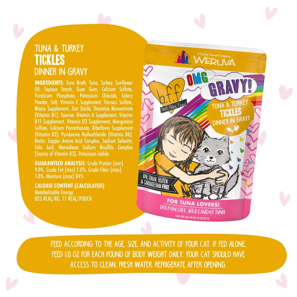 Bolsa de comida para gatos BFF OMG atún pavo paquete de 3 oz de 12 ricos en humedad sin granos Foto 4 de 4