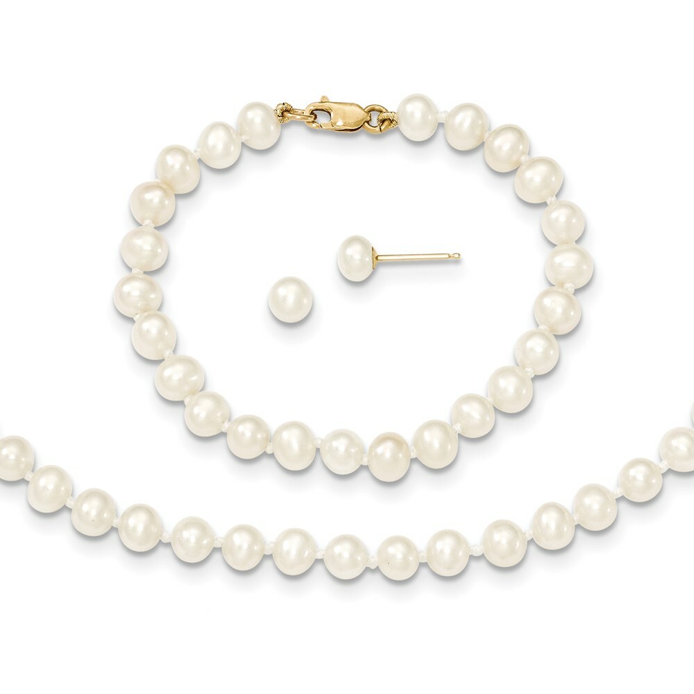 14k 4-5mm FW Cultured Pearl 14in Necklace 5 Bracelet - Earring Set 47190₽