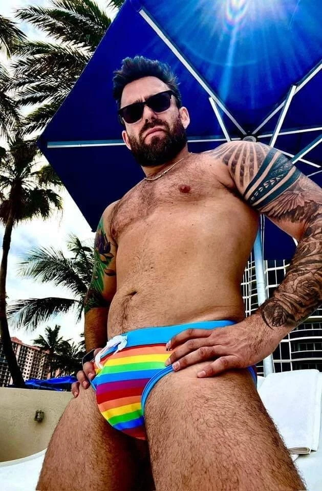 Neu Herren Sexy Andrew Christian Pride Streifen Bikini Badeslip mit Tasche-Gay