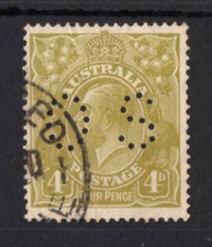 M3083 Australia 1926-30 SGO94 - 4d yellow olive, perf 14, Multi wmk (Type W7).