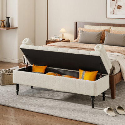 Bedroom End Of Bed Storage Seat Ottoman Bench Pouffe Bedding