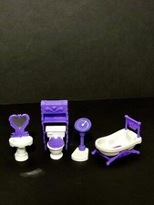 Doll House Furniture Bathroom Toilet W/ Cabinet Bathtub Sink W/ Mirror Scale