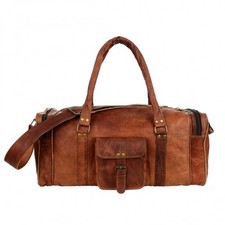 24" Large Brown Leather handmade travel luggage vintage weekend duffel Gym Bag