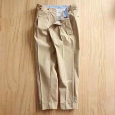Men's Pants Slacks Adjustable Waist Loop Pleated Suit Pant Retro Casual Trousers