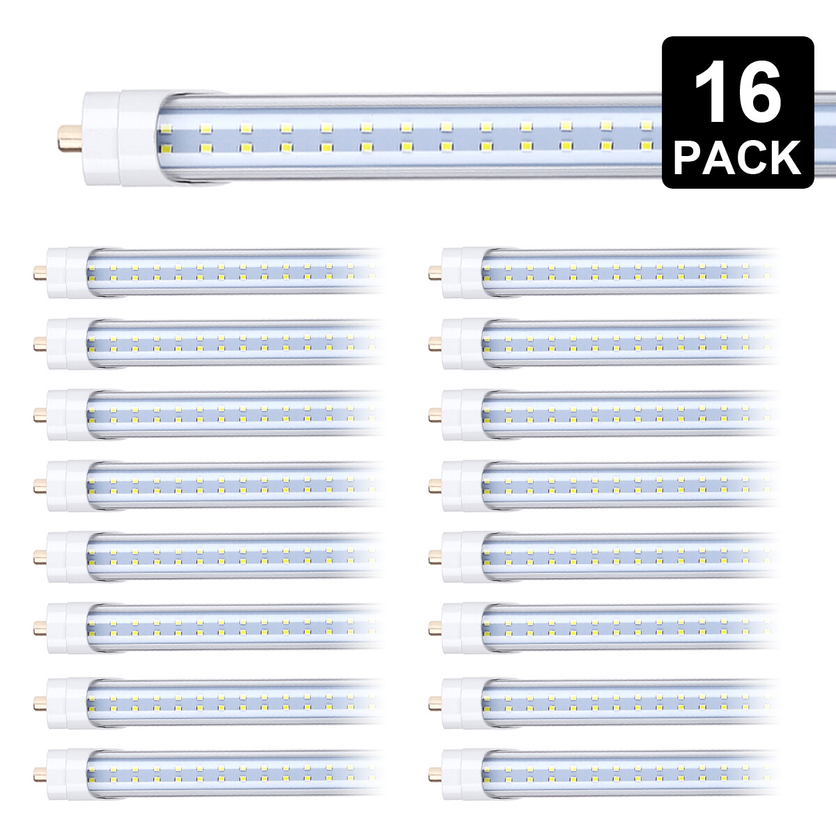 16-Pack 65W LED Tube Lights 8FT T8 T12 Single Pin 8-Foot Shop Lights FA8 2 Row