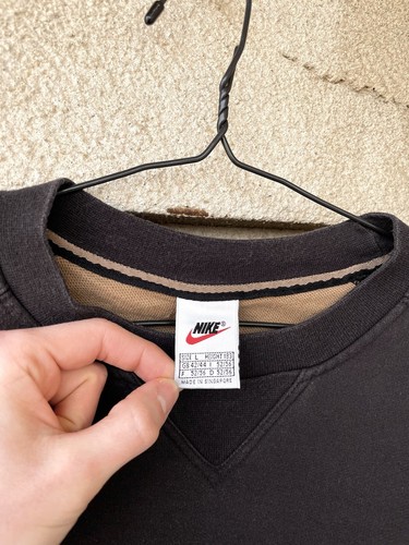Vintage 90s Nike Chocolate Brown Travis Scott Style Center Logo Sweatshirt Sz L - Picture 4 of 18