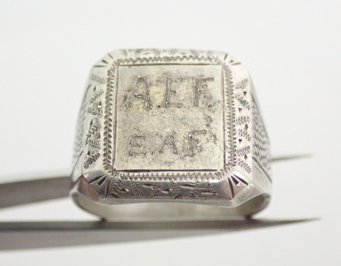 Vintage Mexico BIKER Detailed Etched Band Silver Ring Sz Vintage Mexico BIKER Detailed Etched Band Silver Ring Sz