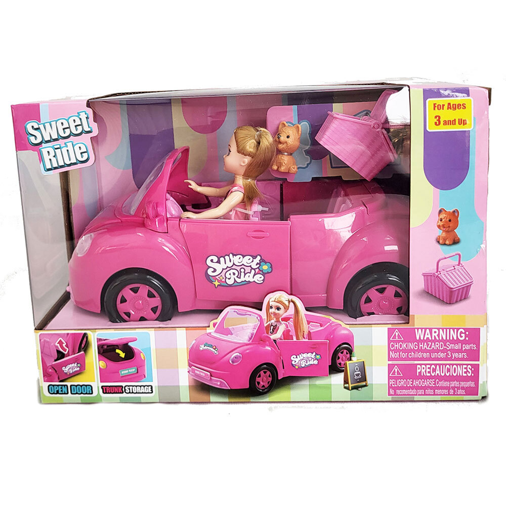 Pink Road Trip Picnic Toy Car With Doll Basket Set For Kids Girl