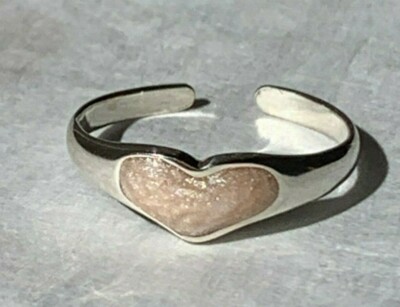 Sterling Silver 925 Creamy Pink Enamel Heart Toe Ring Band Adjustable ...