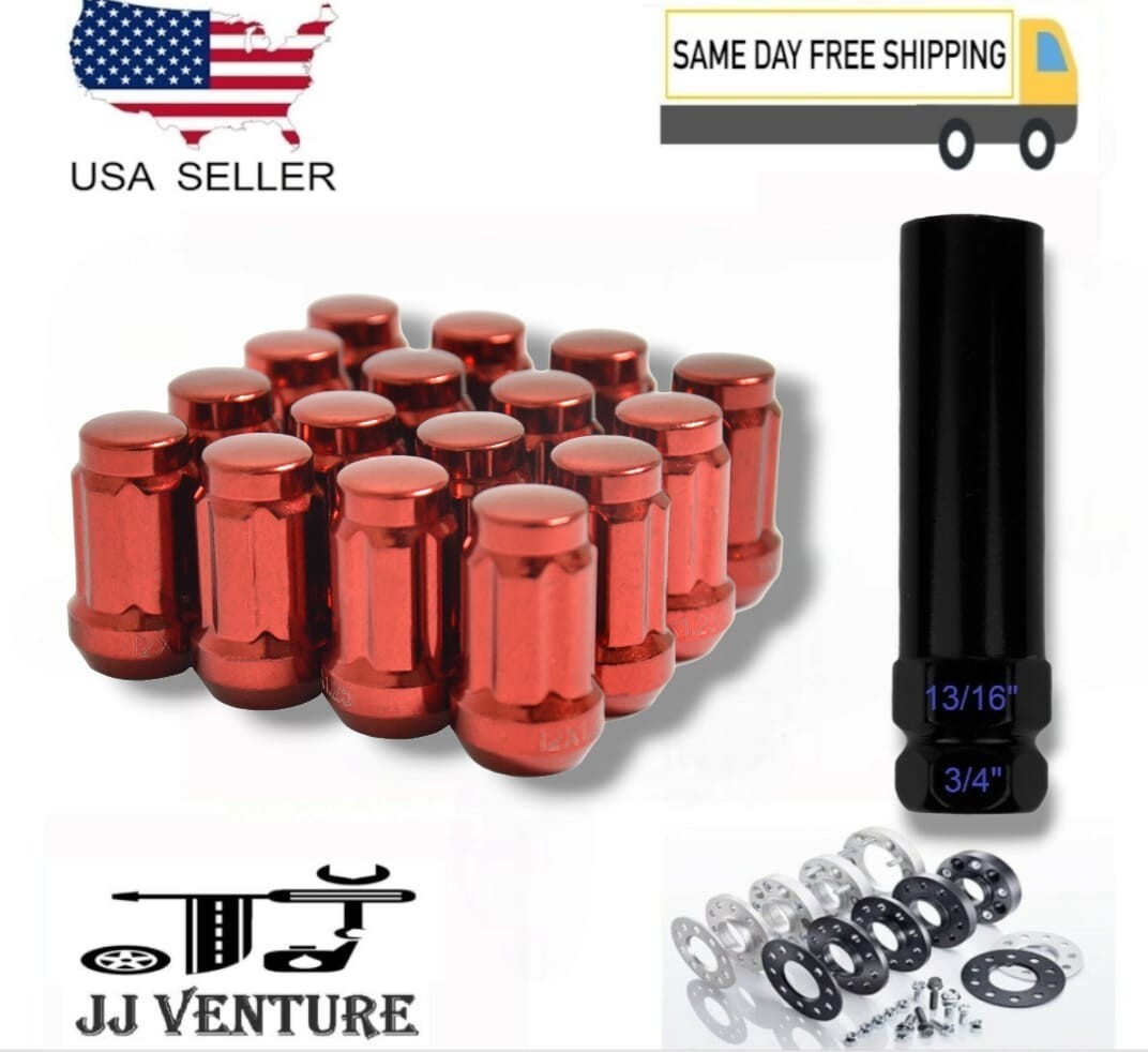 20x Red Tuner Spline Lug Nuts - 12x1.25 Thread, 1.4" Tall, Fits Nissan/Infiniti